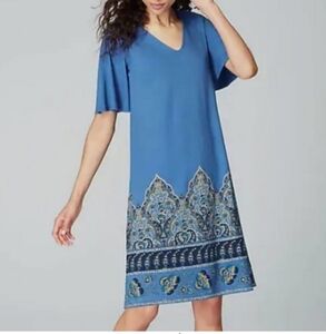 J. Jill Wearever Collection Blue Paisley Shift Dress Size XS